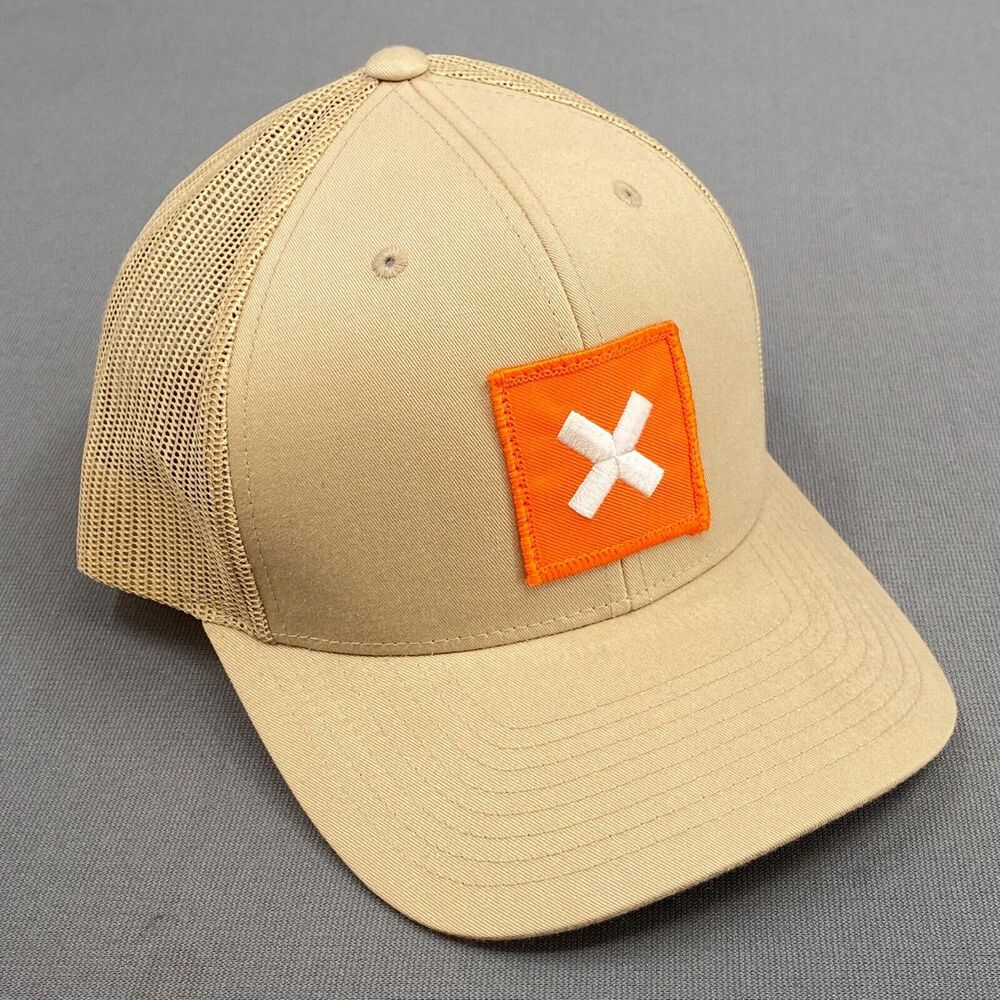 Yupoong Classics Trucker Hat Tan Mesh Snapback Orange Patch Baseball Cap Adult